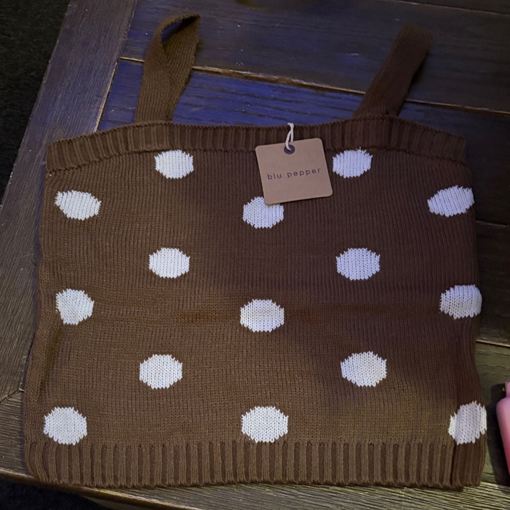 Blu Pepper Brown and White Polka Dot Knit Tank - Picture 1 of 6